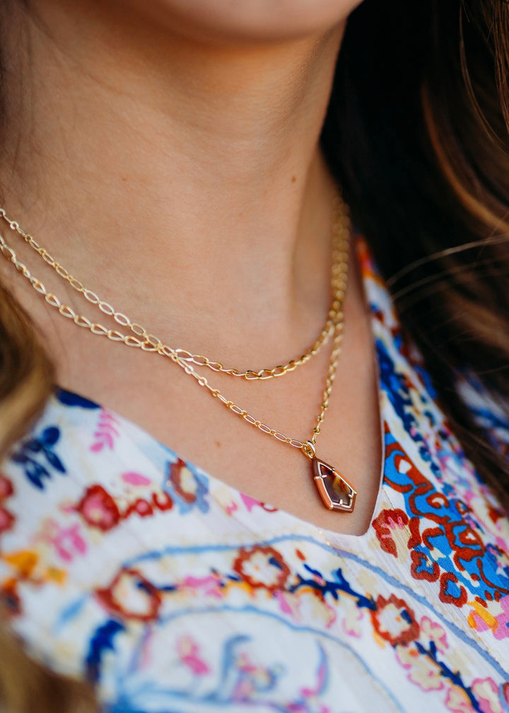 Kendra Scott: Camry Enamel Frame Multi Strand Necklace in Gold Marbled Amber Illusion