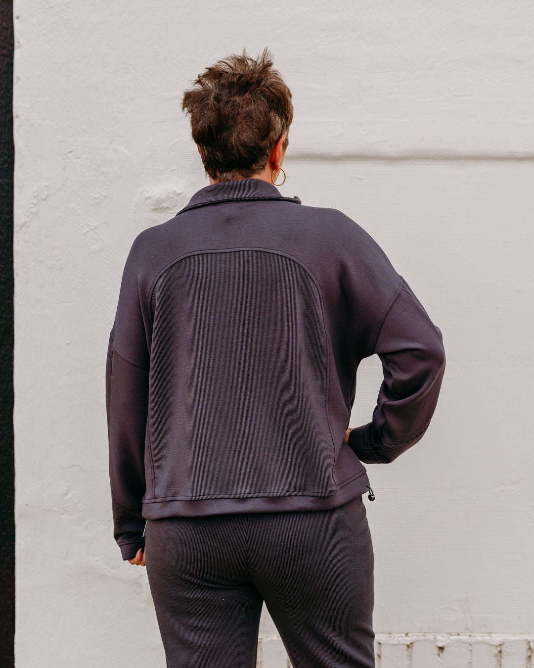 Tribal: Long Sleeve Mock Neck Top W/ Zipper in Charcoal (22360-3390)