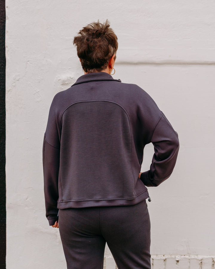 Tribal: Long Sleeve Mock Neck Top W/ Zipper in Charcoal (22360-3390)