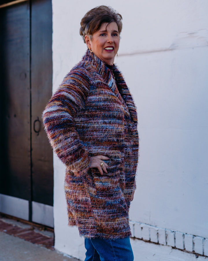 Liverpool: Long Sleeve Open Front cardigan in Mit father knit