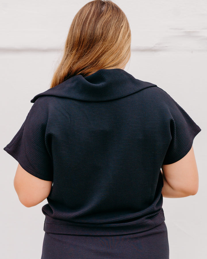 Spanx: Airessentials French Rib Short Sleeve Half Zip in Very Black (22483R)