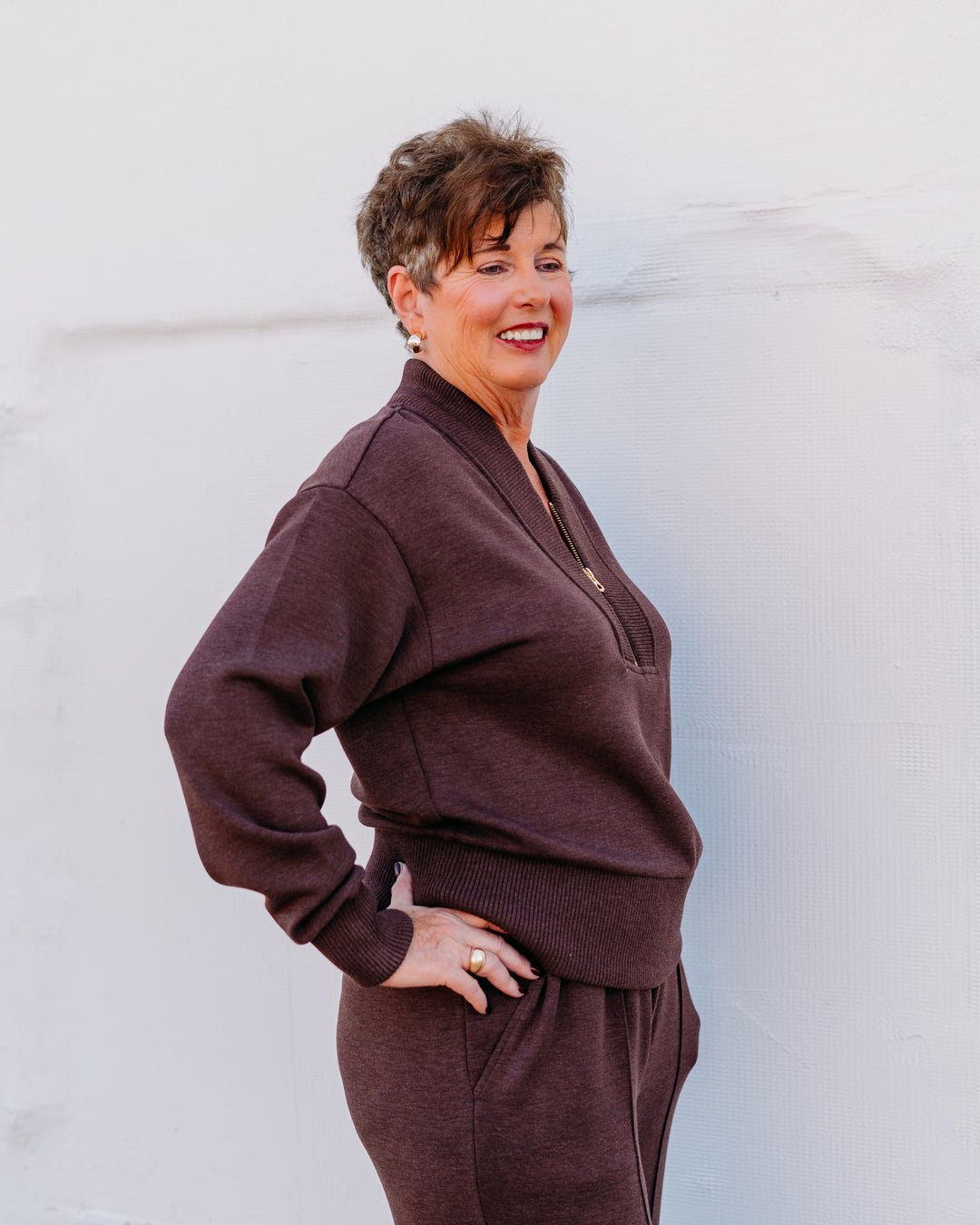 Varley: Sally Half Zip Sweat in Coffee Bean Marl