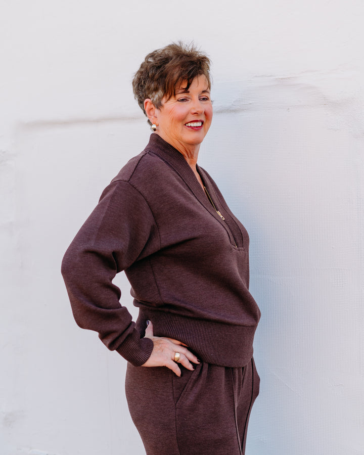 Varley: Sally Half Zip Sweat in Coffee Bean Marl