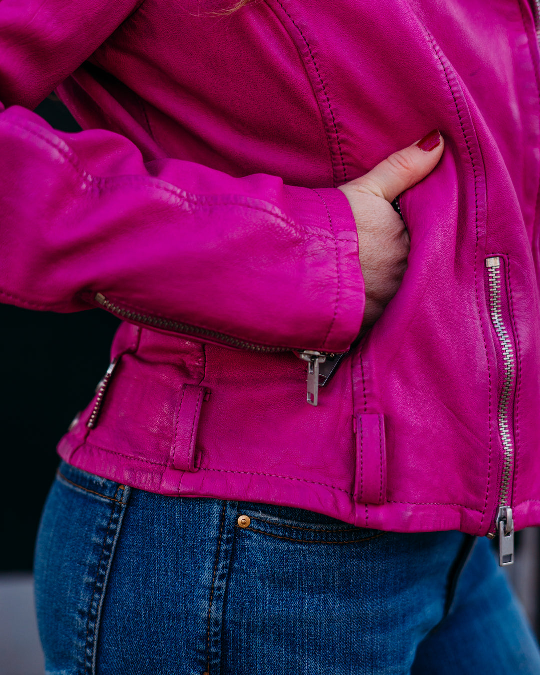 Mauritius: Wild Leather Jacket in ElectricFuchsia