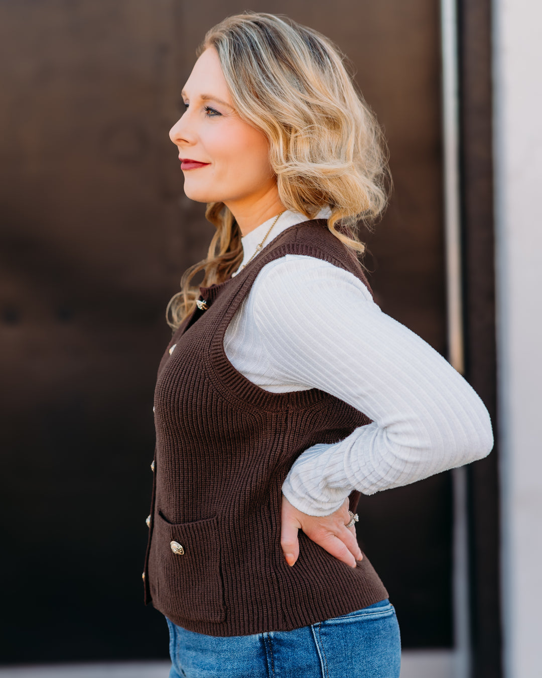 Steve Madden: Aliya Sweater Vest in Dark Brown