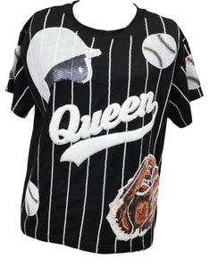 Queen of Sparkles: Black & White Batter Up Tee in Black