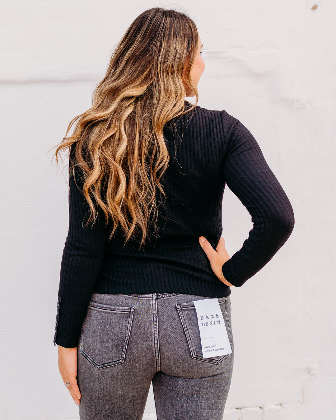 Liverpool: Long Sleeve Mock Neck Knit Top W/ Buttons in Black