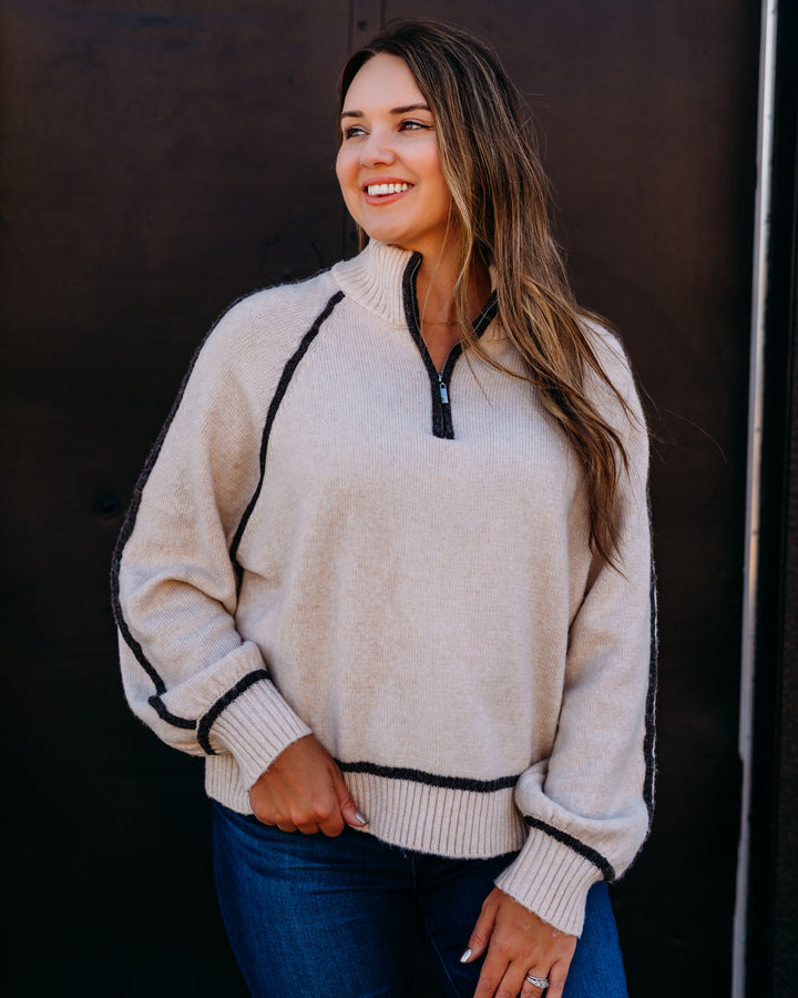 Z Supply: Alps Half Zip Sweater in Light Oatmeal Heather