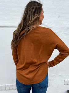 Glam: Long Sleeve Knit Top in Camel