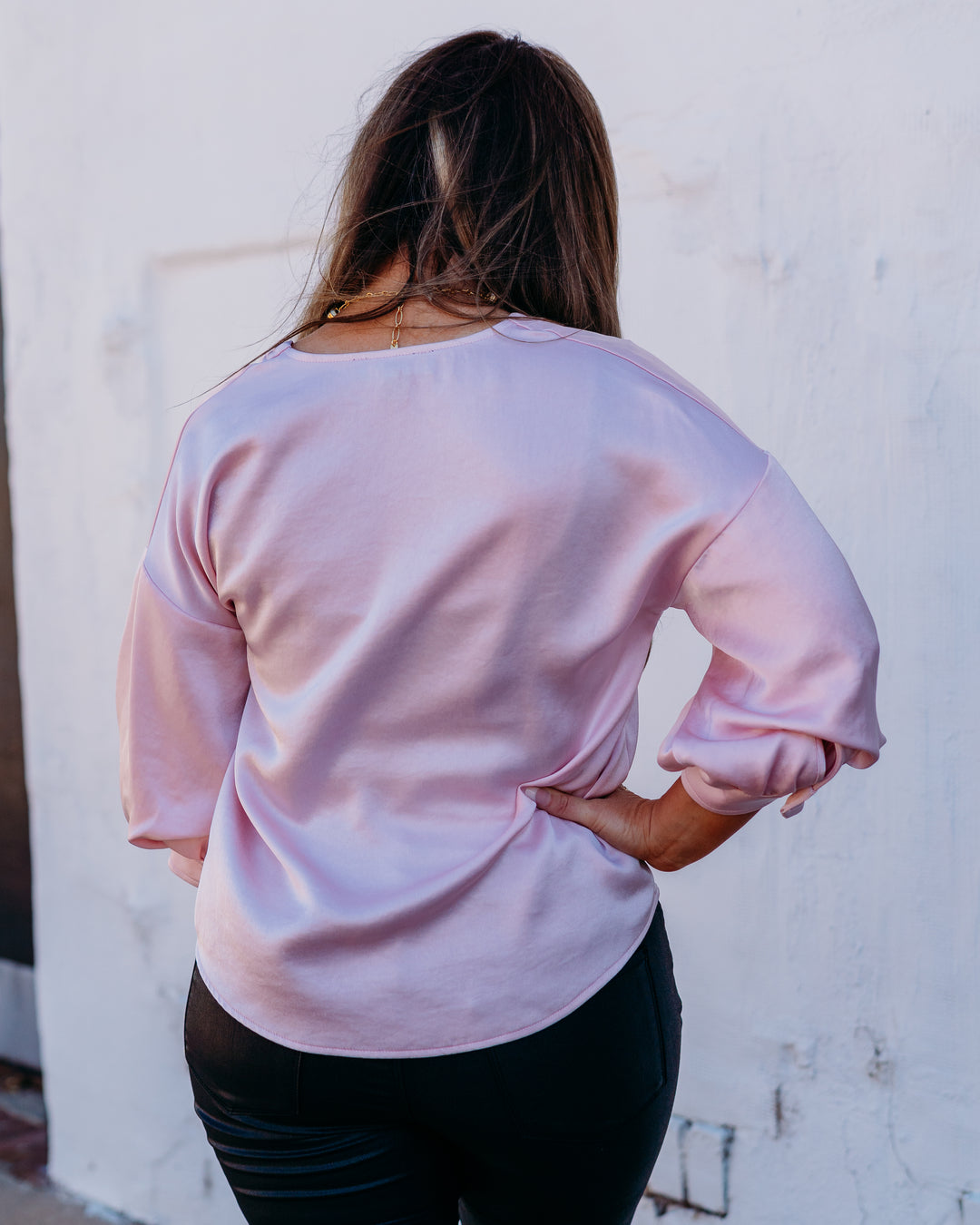 Karen Kane: Lantern Sleeve Satin Top in Pink  (4L11819)