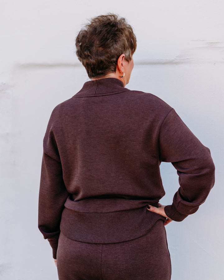 Varley: Sally Half Zip Sweat in Coffee Bean Marl