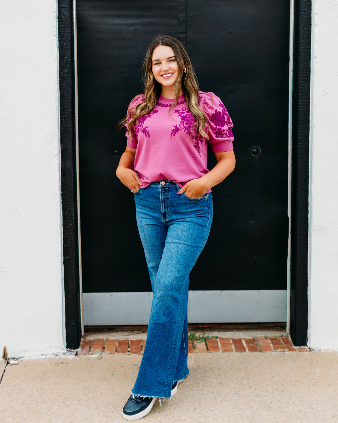 Ivy Jane: Short Sleeve Embroidered Sweatshirt in Plum (691009)