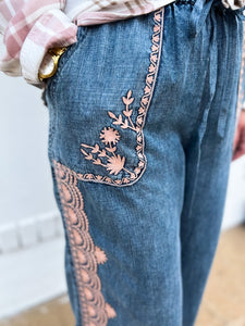 Ivy Jane: Border Embroidery Denim Pant 221128