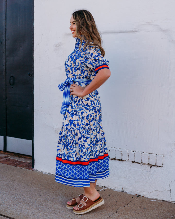 Jade: Button Front Short Sleeve Maxi Dress in Tiled Ivy (76A9905-2) - The Vogue Boutique