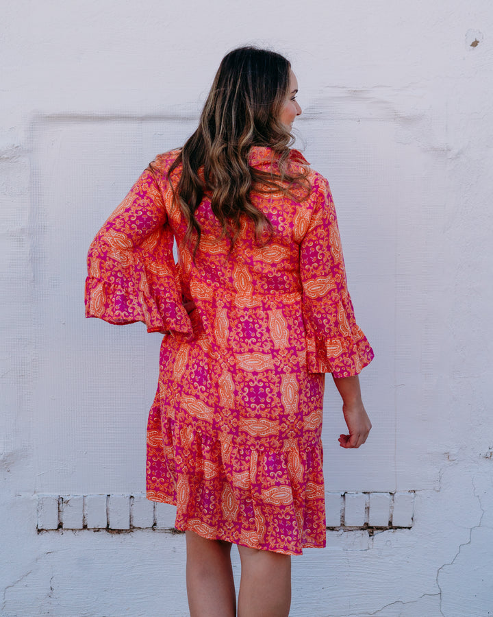 Uncle Frank: Tiered Sleeve Dress in Fuchsia (74659) - The Vogue Boutique