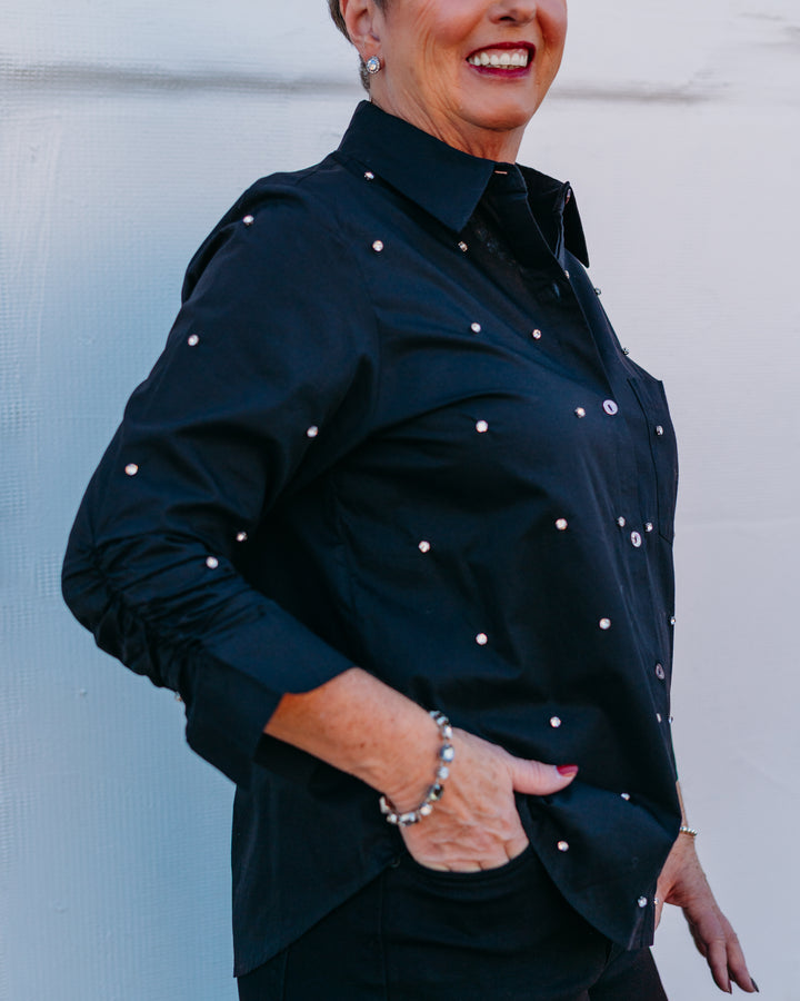 Karen Kane: Embellished Shirt in Black