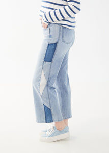French Dressing Jeans: Olivia Wide Leg Ankle with Patch Side in Light Wash