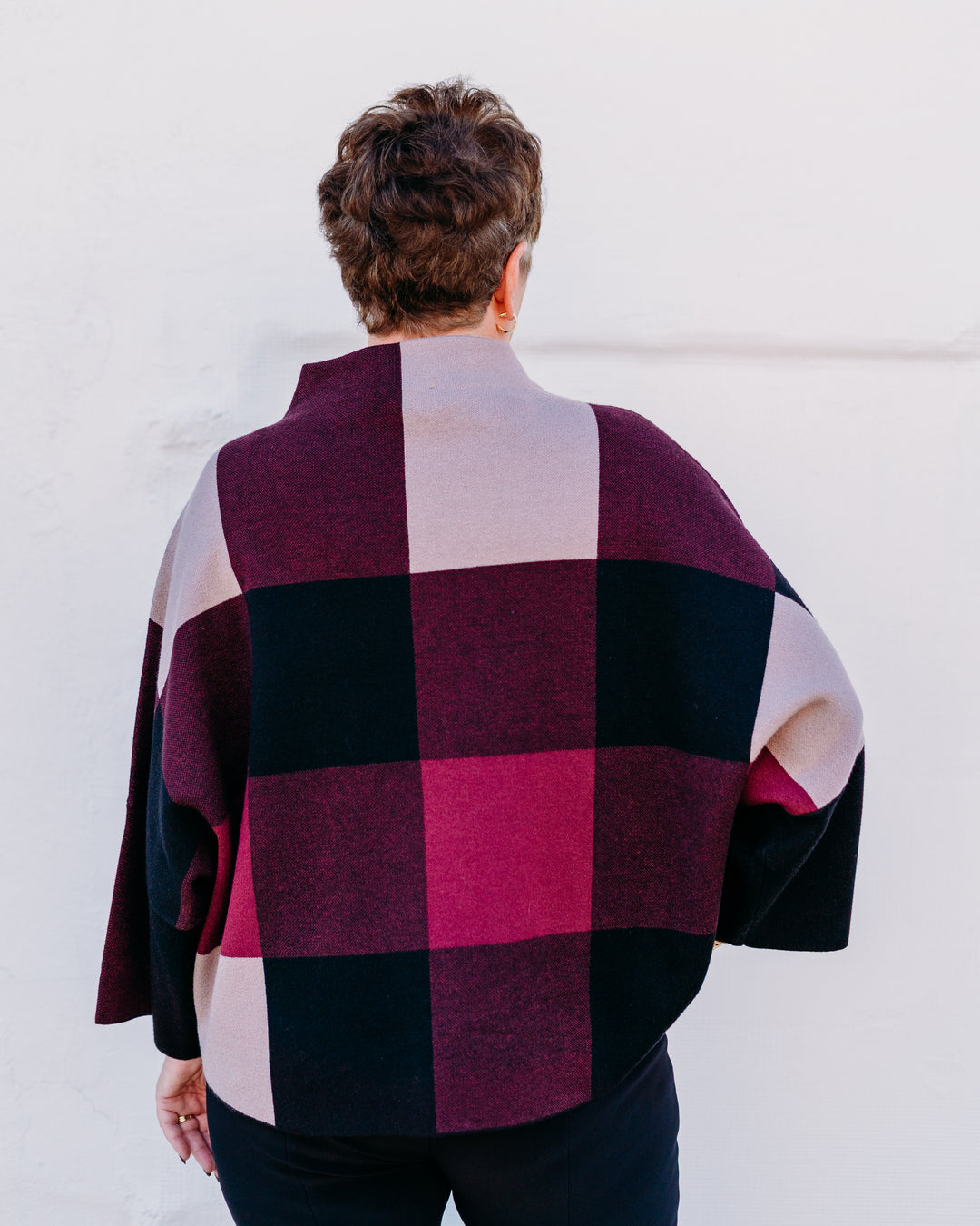 Joseph Ribkoff: Plaid Jacquard Sweater Knit Top in Merlot/Multi (243948F25)