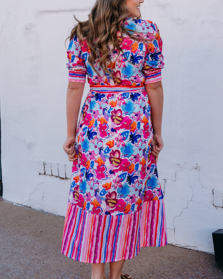 Joy Joy: Pin Tuck Maxi Dress in Studio Bloom (76A7567-B) - The Vogue Boutique