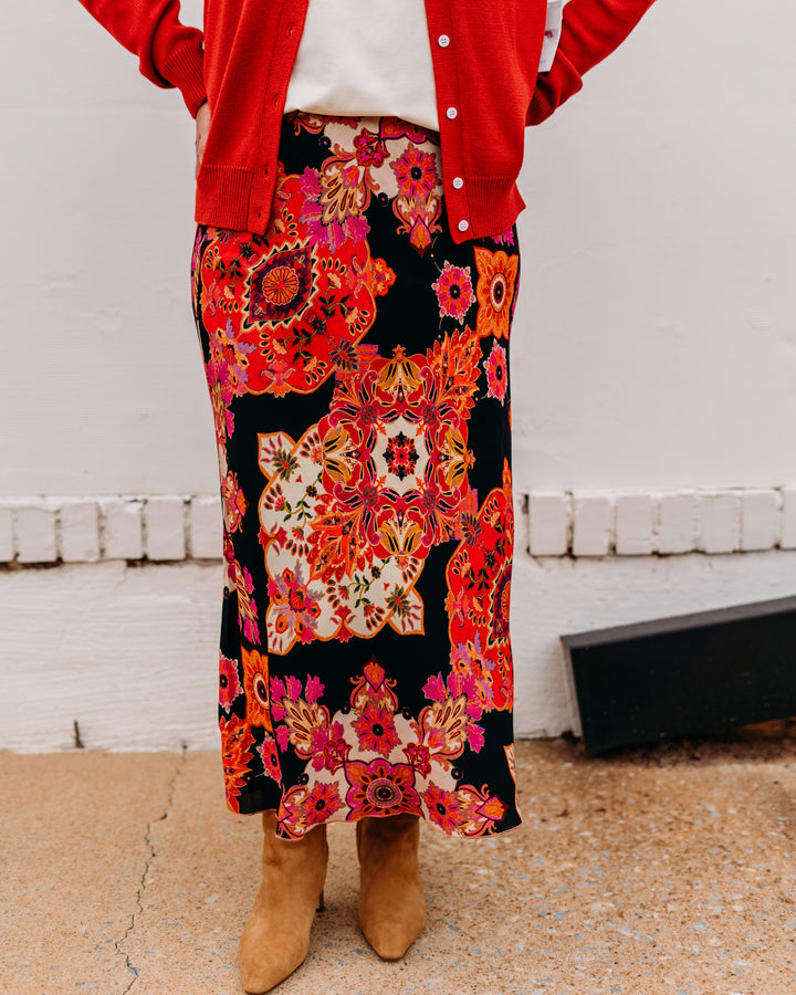 Karen Kane: Bias Cut Midi Skirt in Rosy Rebel