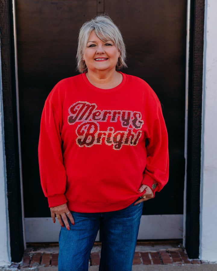 Queen of Sparkles: Merry And Bright Sweatshirt in Red Rhinestones