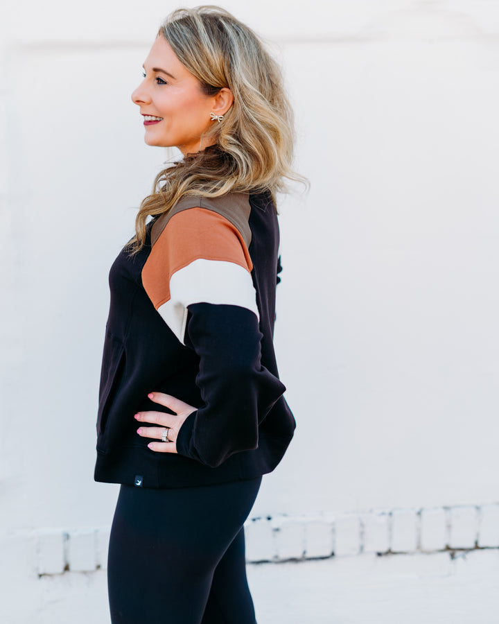 Glyder: Daily Scuba 1/4 Zip in Black, Chocolate, Cinnamon, Oatmilk Stripe