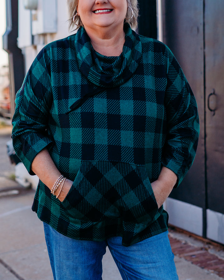 Multiples: (Merry & Bright) Cuffed Dolman Brushed Knit Top in Evergreen M45611TM