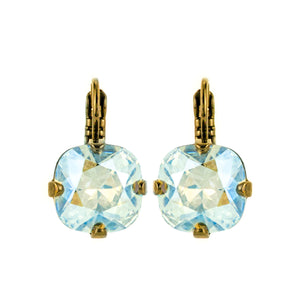 Mariana: Cushion Cut Gold Leverback Earrings in "Crystal Moonlight"