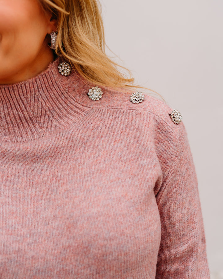 Charlie B: Mock Neck Sweater With Fancy Button at Neck in Primrose