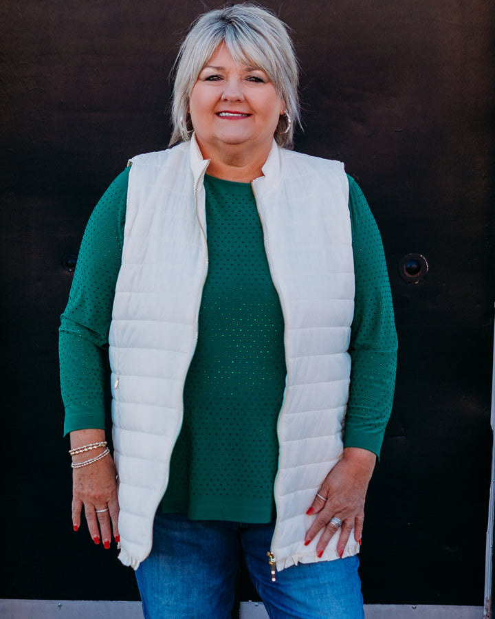 Multiples: (Merry & Bright) Zip Collar Quilted Vest in White M45606VM