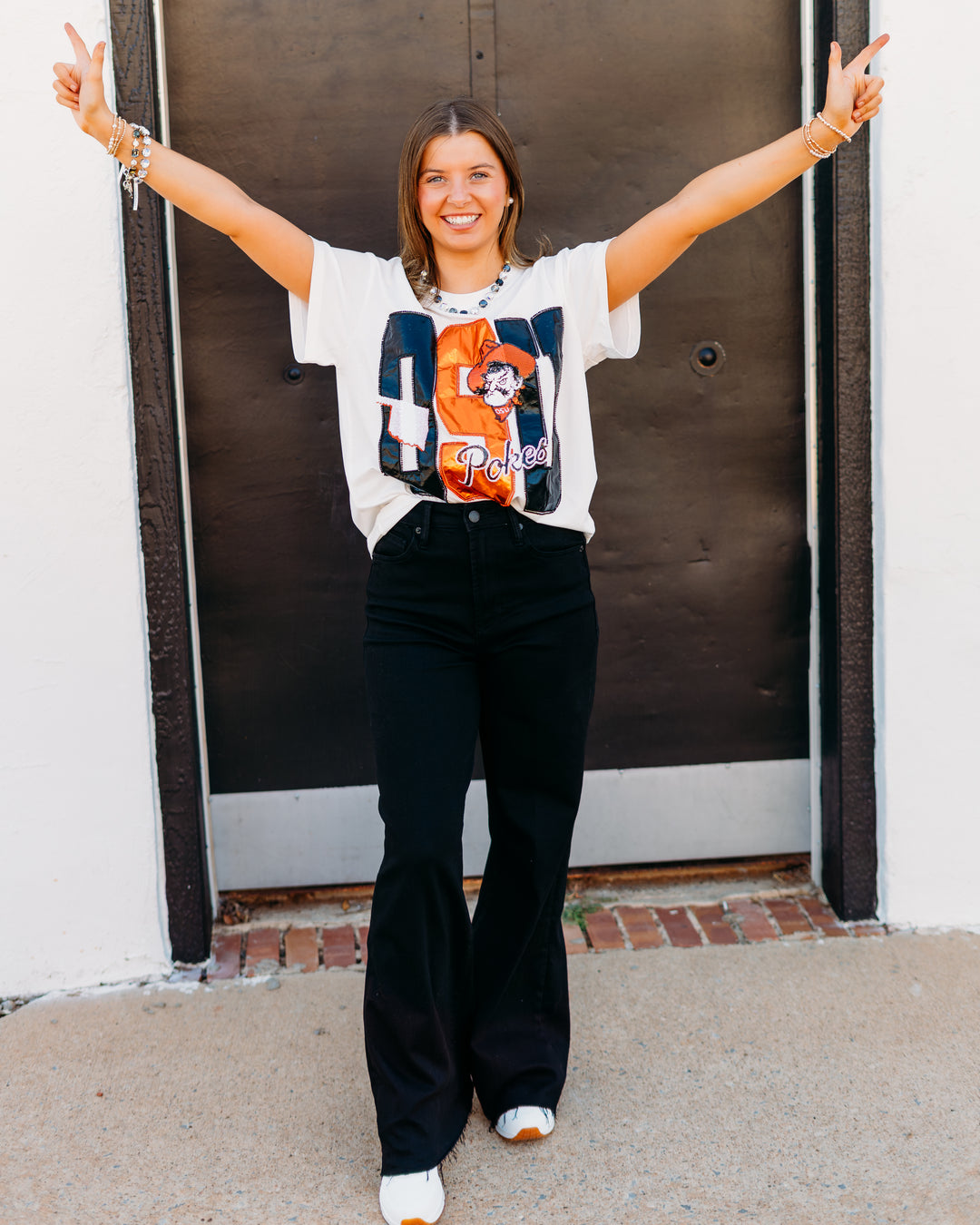 Queen of Sparkles: Licensed OK State Metallic Word with Icons Tee