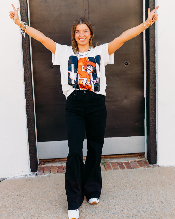 Queen of Sparkles: Licensed OK State Metallic Word with Icons Tee