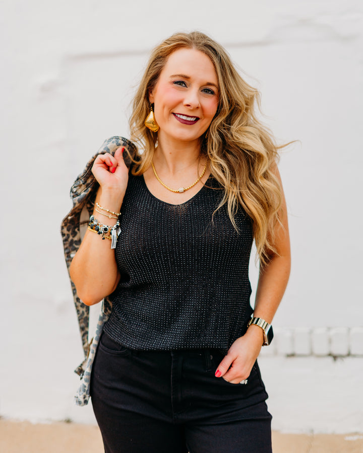 Joseph Ribkoff: Metallic Knitted Camisole with Rhinestones