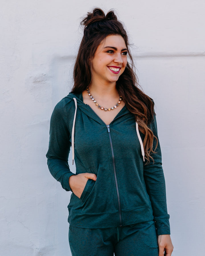Glyder: On The Go Lightweight Zip Up Hoodie in Forest