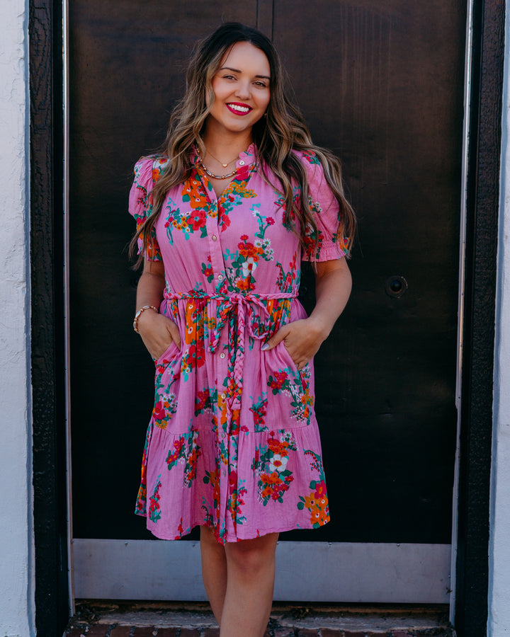 Uncle Frank: Floral Gauze Dress in Pink Floral Shawter (74636)