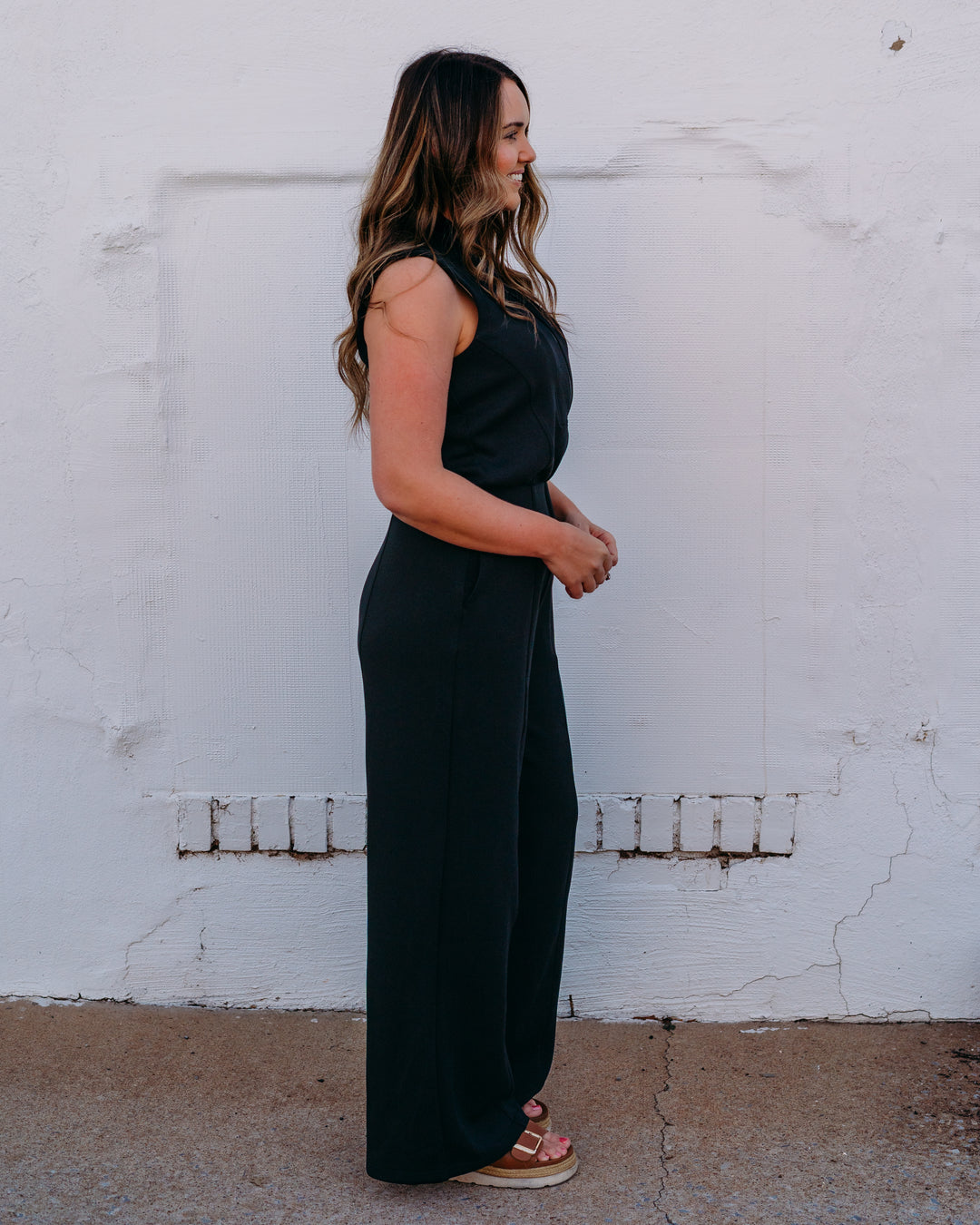 Spanx: Airessentials® Shawl Collar Half Zip Jumpsuit in Very Black (22464R) - The Vogue Boutique
