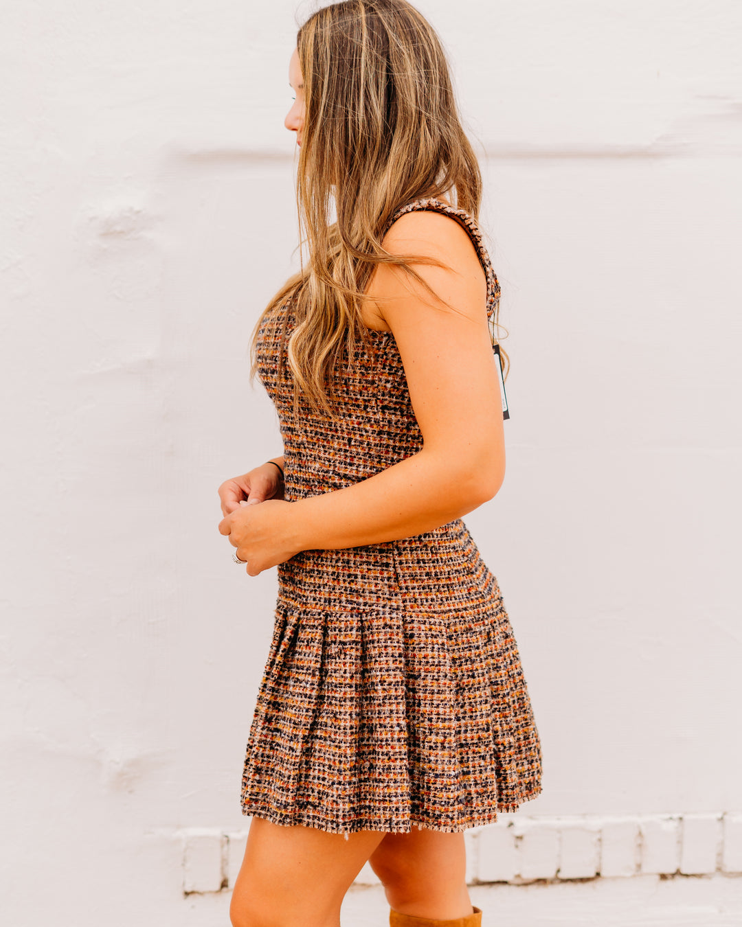 Steve Madden: Avie Dress in Brown Plaid Mix