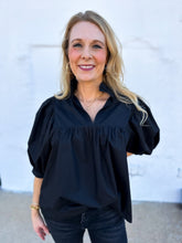Load image into Gallery viewer, Jade: High Neck Puff Sleeve Top in Black
