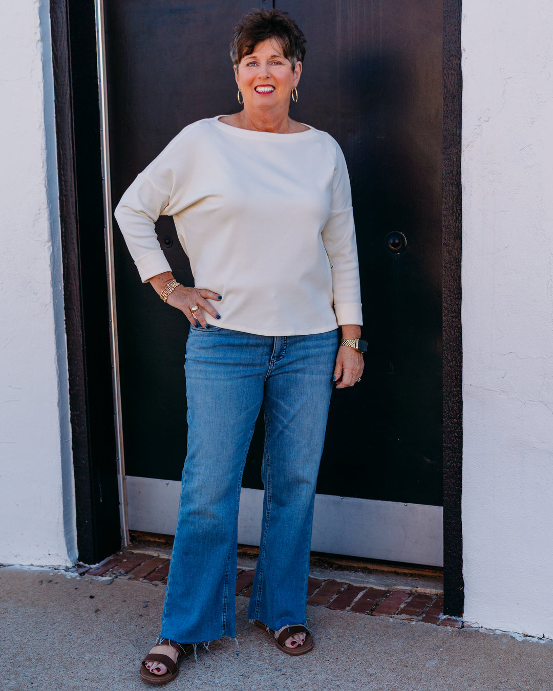 Karen Kane: Ribbed Boatneck Top in Cream (2L47923)