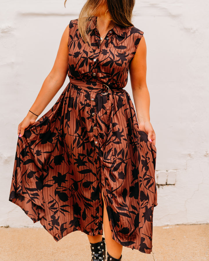 Elan: Brown Foliage Maxi Dress