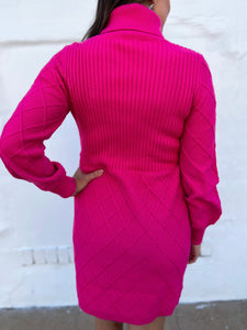 Esqualo: Rib & Pattern Dress in Fushia