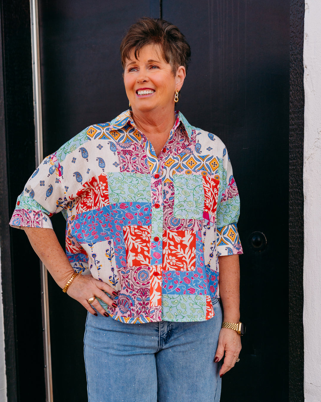 Joy Joy: Button Short Sleeve Shirt in Kaleidocloth (76A4952) - The Vogue Boutique
