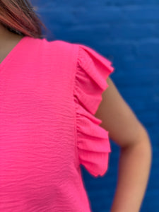 Ivy Jane: Flutter Sleeve Basic in Neon Pink 650354