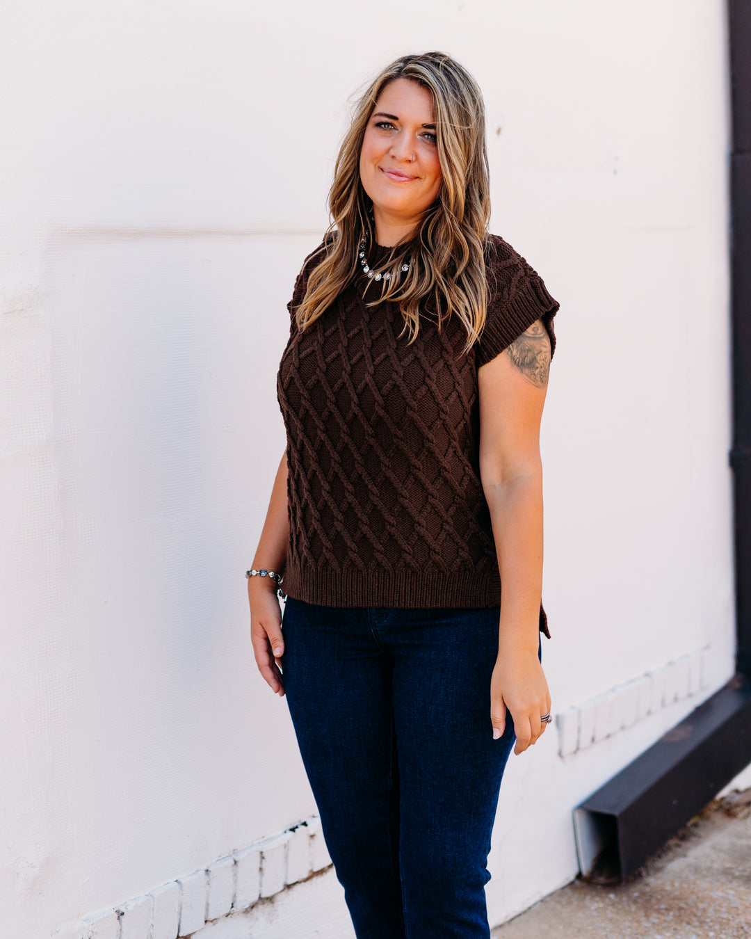 Dear John: Briana Short Sleeve Sweater in Cappuccino