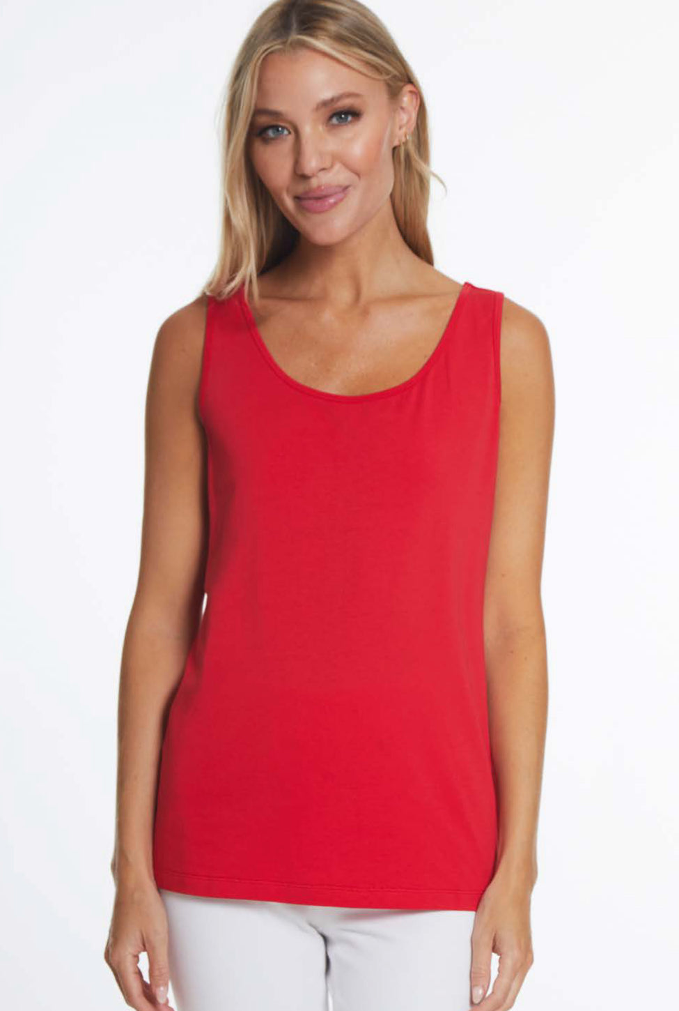 Multiples: Double Scoop Neck Solid Knit Tank Top in Red M24110TM