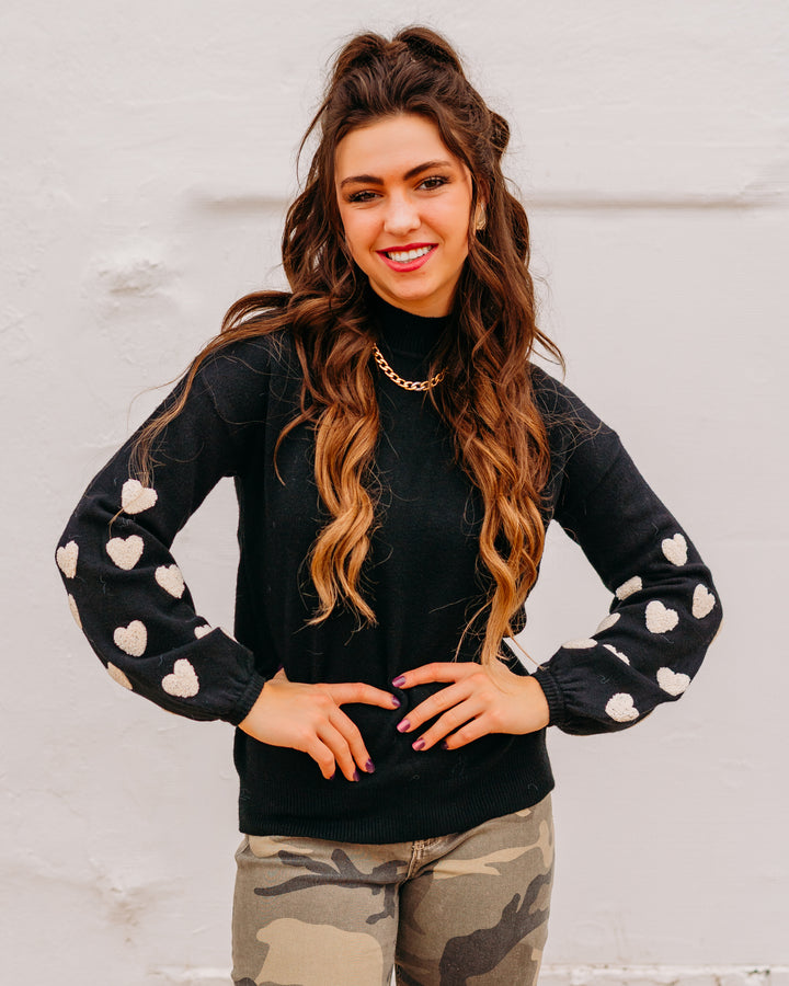 Charlie B: Mock Neck Sweater With Embroidery in Black