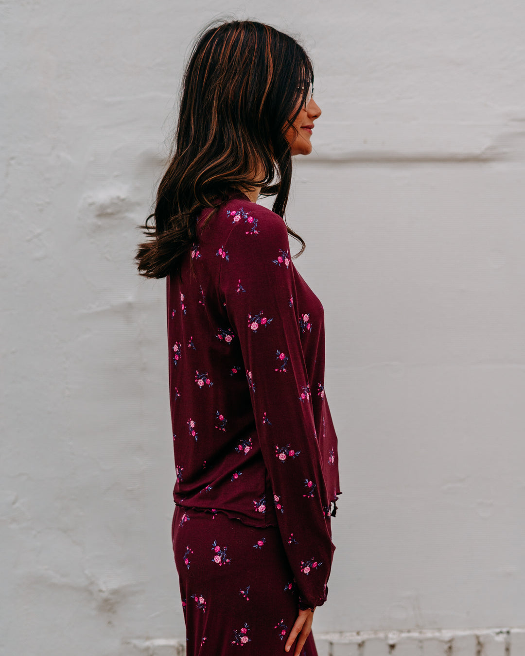 Z Supply: Bella Ditsy Long Sleeve Top in Merlot