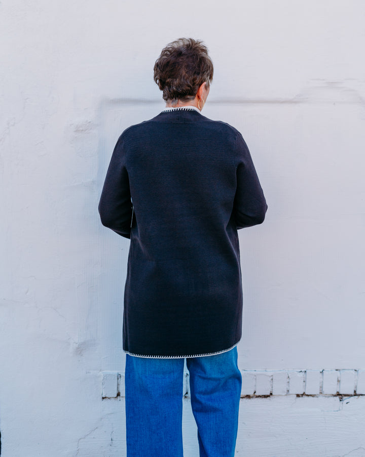 Multiples: 3/4 Sleeve Drop Shoulder Long Knit Cardigan in Heather Grey (M45201KM)(Crimson Tide)