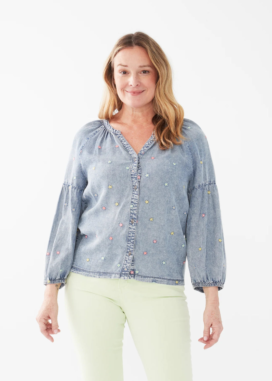 French Dressing Jeans: Embroidered Flower Shirt in Driftwood Wash 7297846