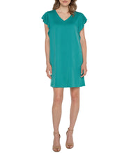 Load image into Gallery viewer, Liverpool: Flutter Sleeve Dress in Mermaid Teal
